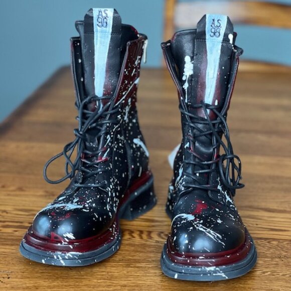 RARE A.S.98 Paint Splatter Black and Burgundy Ankle Boots EU 41 NWT - Picture 11 of 15